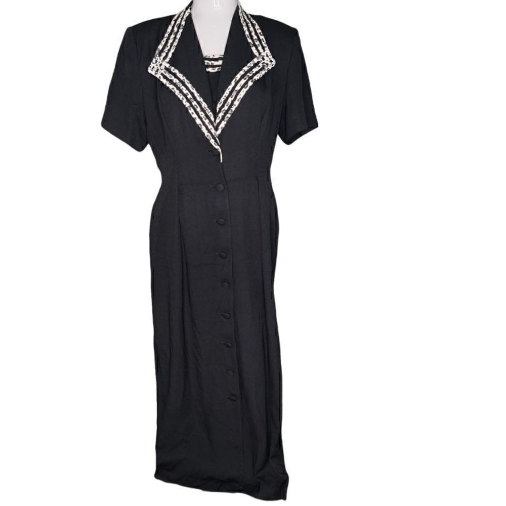 S.L. Fashions 10P vintage sheath dress with animal print trim